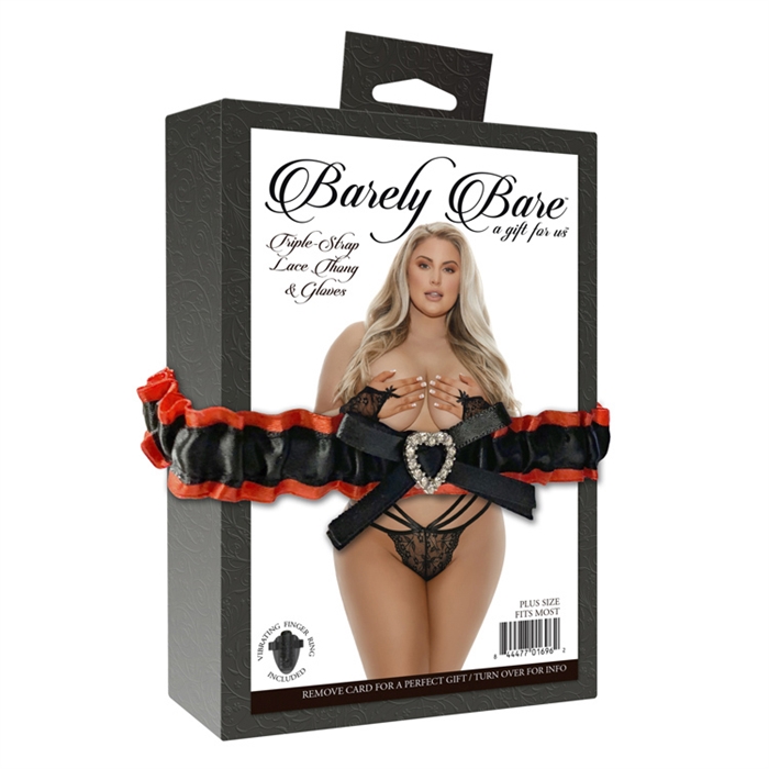 Picture of TRIPLE STRAP LACE THONG & GLOVES, PLUS SIZE, BLACK