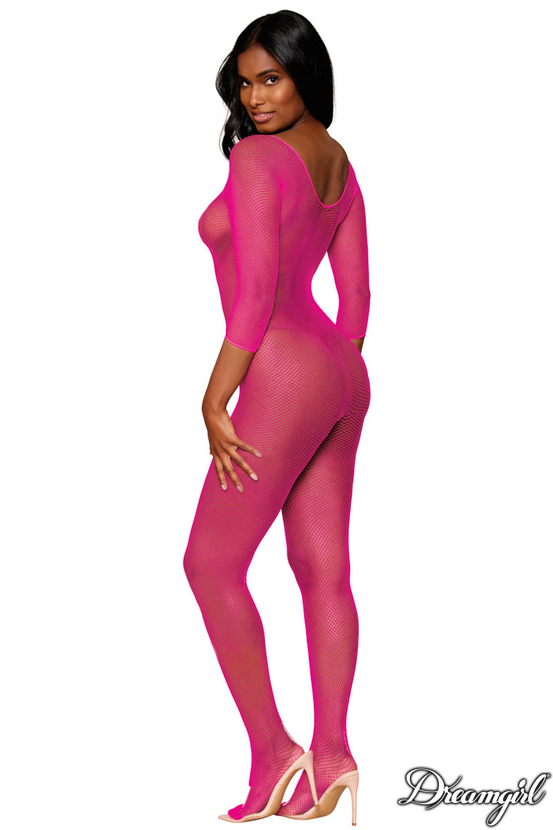 Picture of Lingerie, Bodystocking, Open Crotch Fishnet Bodystocking, Neon Pink, O/S, -DG0015