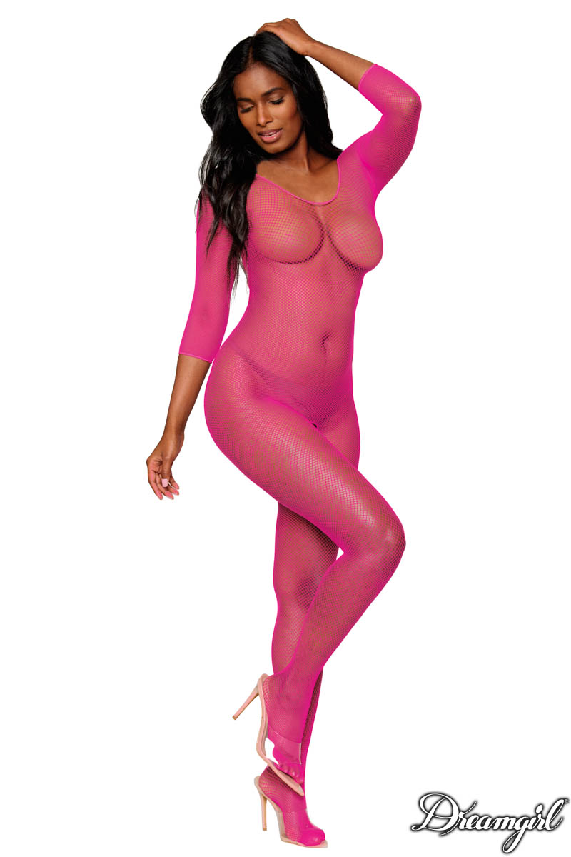 Picture of Lingerie, Bodystocking, Open Crotch Fishnet Bodystocking, Neon Pink, O/S, -DG0015