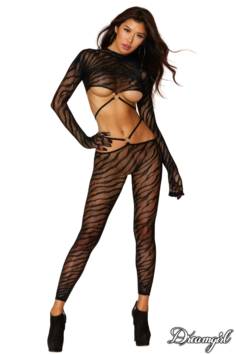 Picture of Lingerie, Bodystocking, 2Pc Zebra Bodystocking, Black, O/S, -DG0423