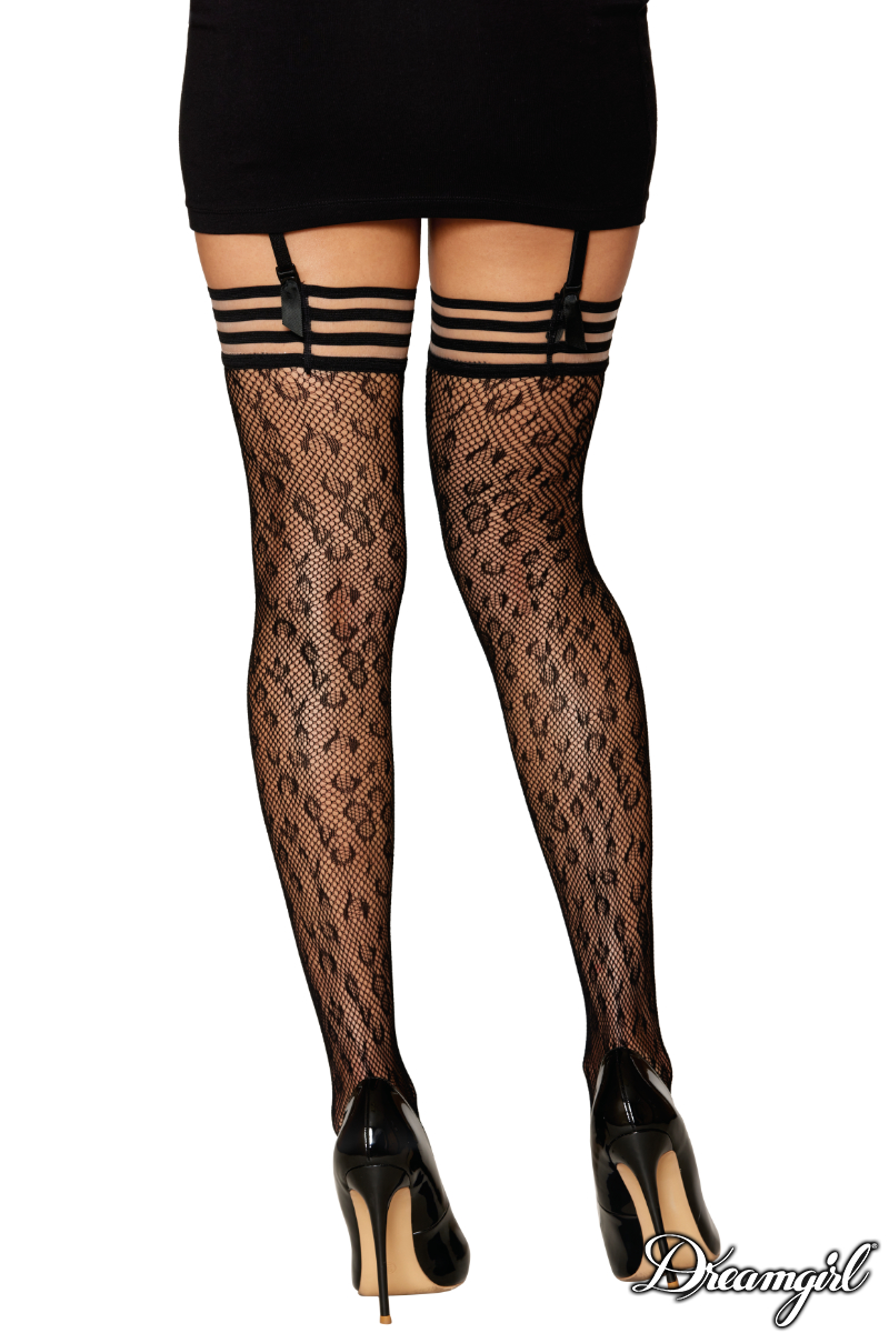 Picture of Hosiery, Thigh Hi, Leopard Net Thigh Hi, Black, O/S, -DG0433