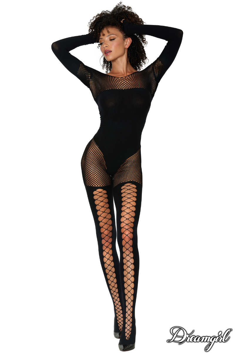 Picture of Lingerie, Bodystocking, Knit Print Bodystocking, Black, O/S, -DG0443