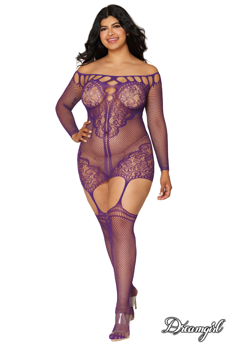 Picture of Lingerie, Bodystocking, Garter Dress, Eggplant, QUEEN, -DG0446X