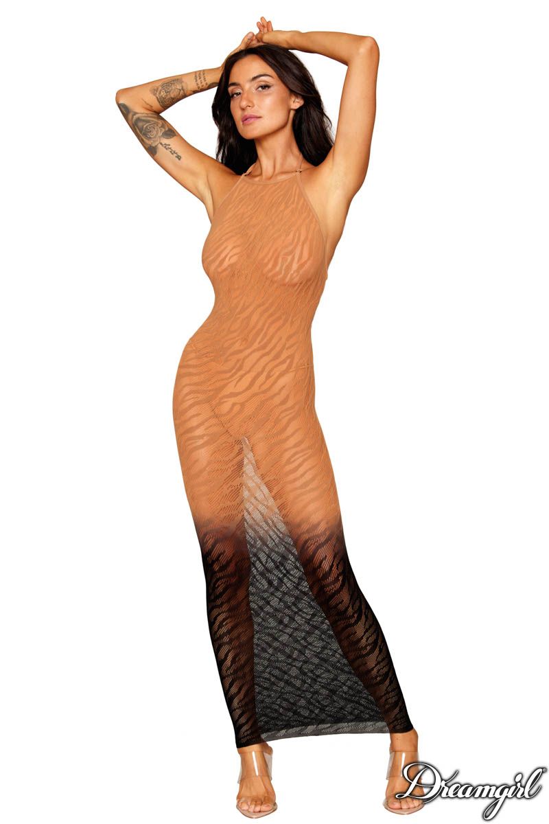 Picture of Lingerie, Bodystocking, Ombé Zebra Gown, Nude-Black, O/S, -DG0488