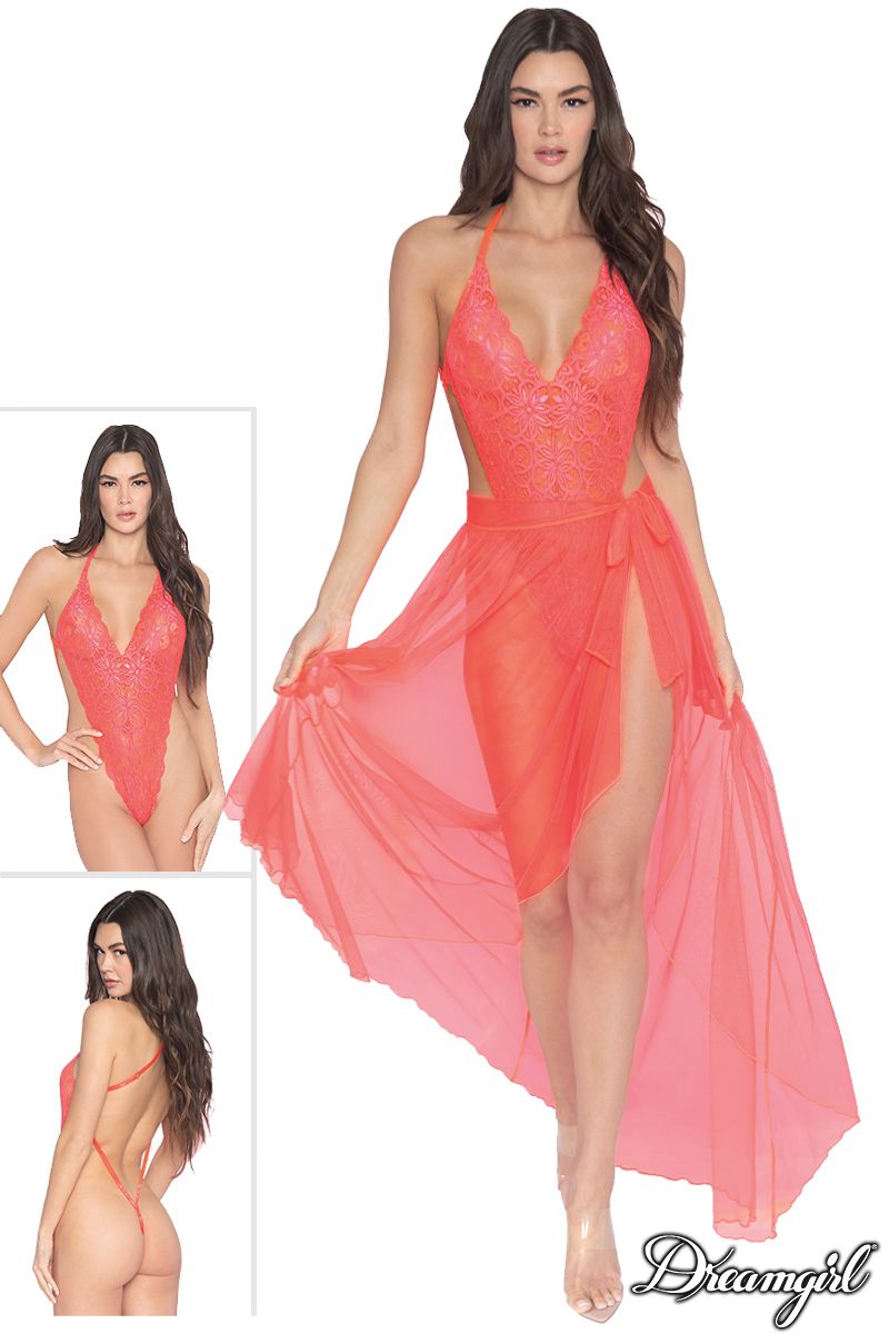 Picture of Lingerie, Multi Piece, Teddy & Skirt Set, Coral, L, -DG10996