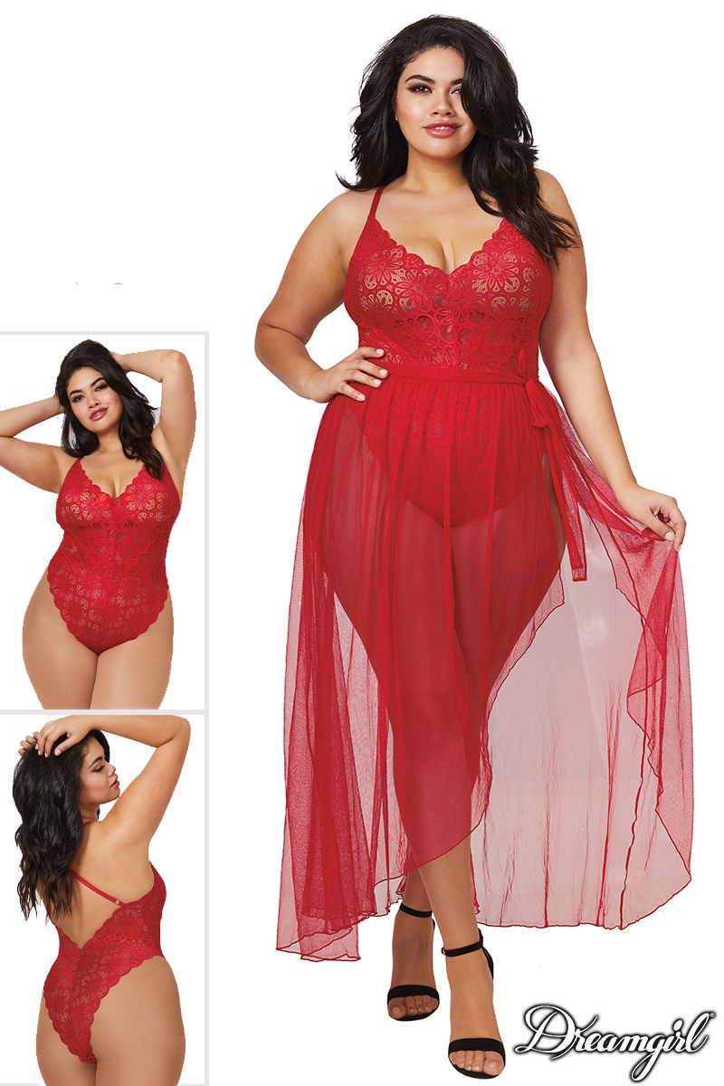 Picture of Lingerie, Multi Piece, Teddy & Skirt Set, Red, 1X, -DG10996X