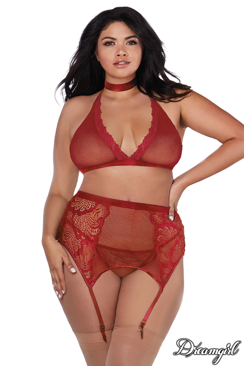 Picture of Lingerie, Multi Piece, 4Pc Fishnet Set, Garnet, QUEEN, -DG11776X