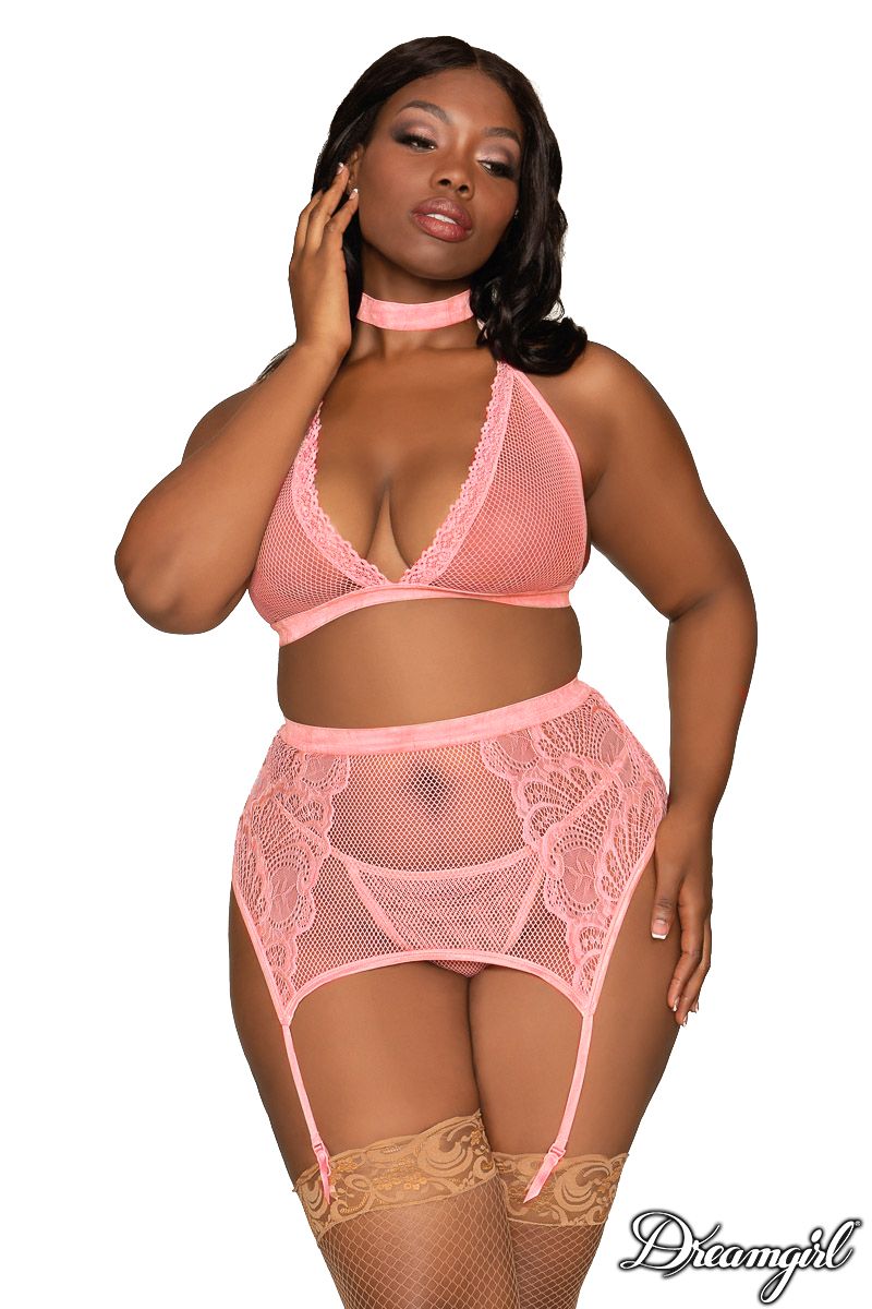 Picture of Lingerie, Multi Piece, 4Pc Fishnet Set, Pink, QUEEN, -DG11776X