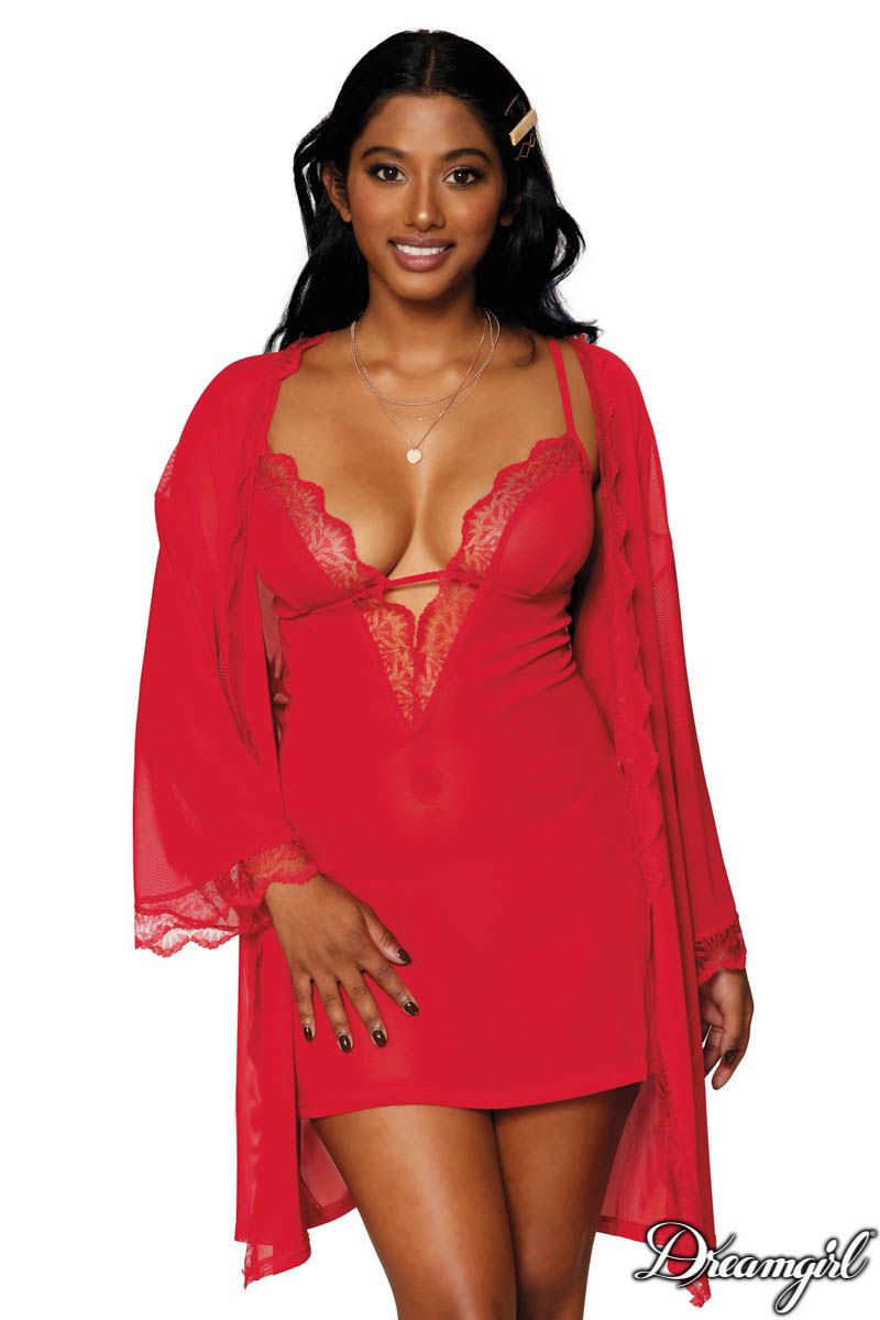 Picture of Lingerie, Robe, Sheer Robe Set, Red, L, -DG12239