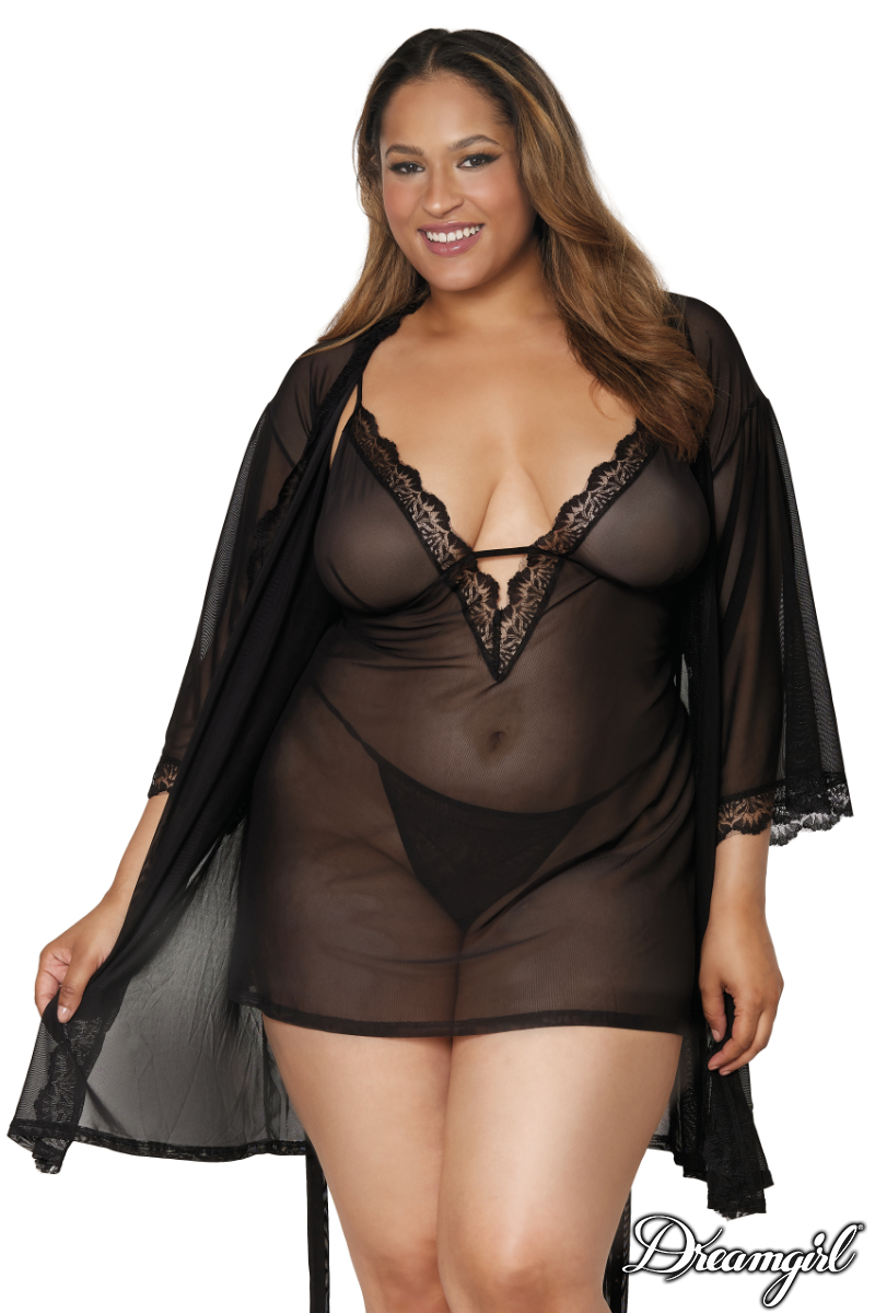 Picture of Lingerie, Robe, Sheer Robe Set, Black, 1X, -DG12239X