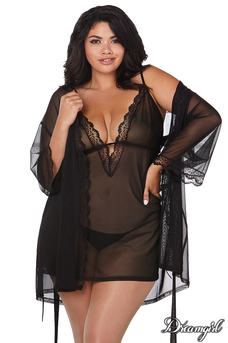 Picture of Lingerie, Robe, Sheer Robe Set, Black, 1X, -DG12239X