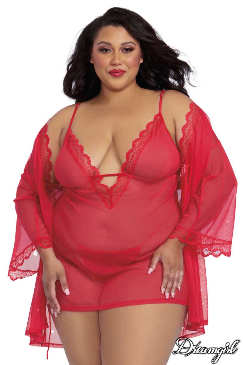 Picture of Lingerie, Robe, Sheer Robe Set, Red, 1X, -DG12239X