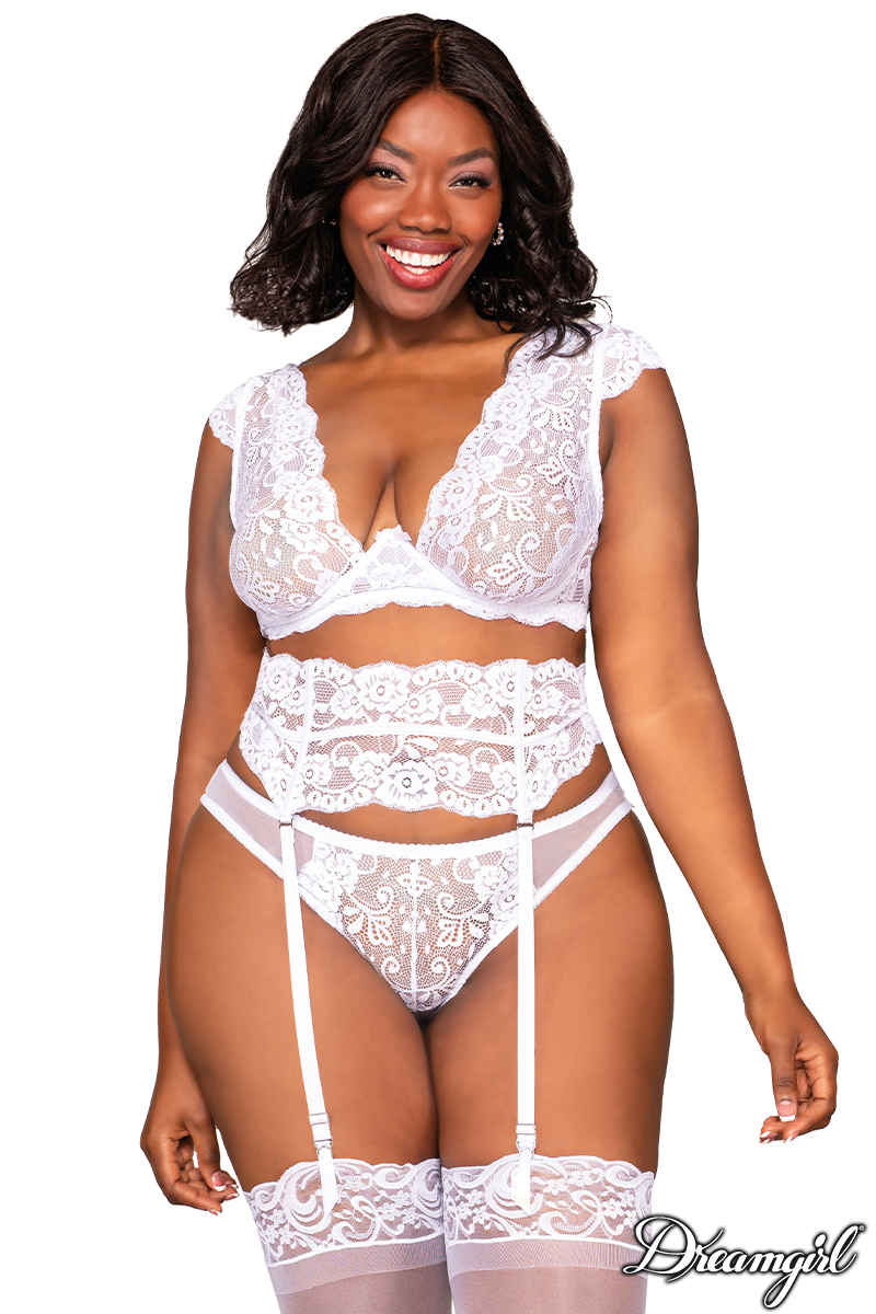 Picture of Lingerie, Multi Piece, 3Pc Lace Set, White, 1X, -DG12437X