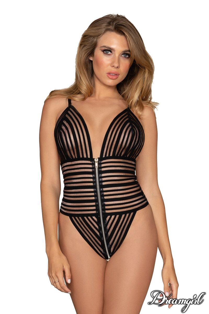 Picture of Lingerie, Teddy, Promo35-Striped Zipper Teddy, Black, L, -DG12460