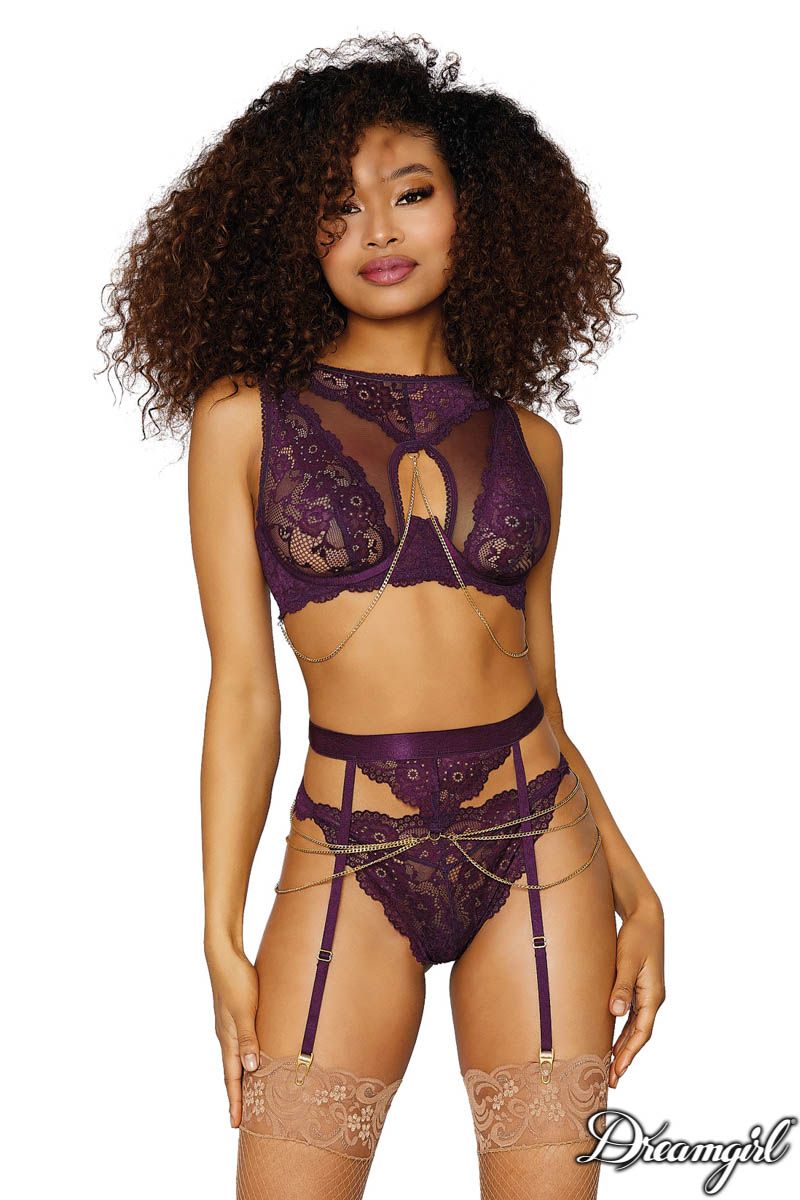 Picture of Lingerie, Multi Piece, Promo50-3Pc Chain Set, Eggplant, L, -DG12691