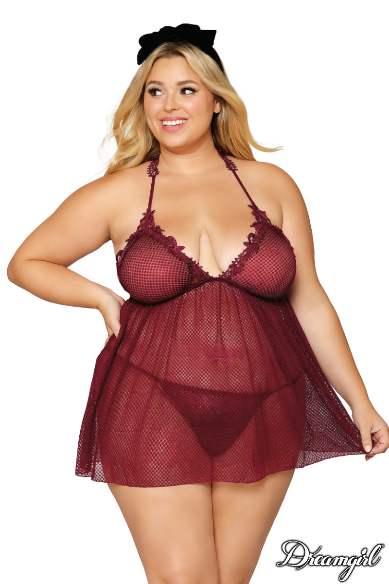 Picture of Lingerie, Babydoll-Chemise, Venise Lace Babydoll, Burgundy, 1X, -DG12769X