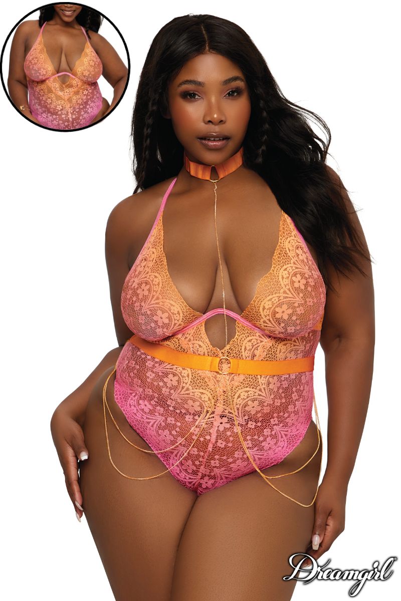 Picture of Lingerie, Teddy, Promo20-Ombré Teddy, Pink-Orange, 1X, -DG12980X