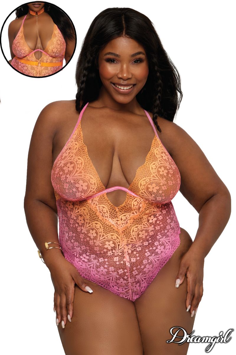 Picture of Lingerie, Teddy, Promo20-Ombré Teddy, Pink-Orange, 1X, -DG12980X