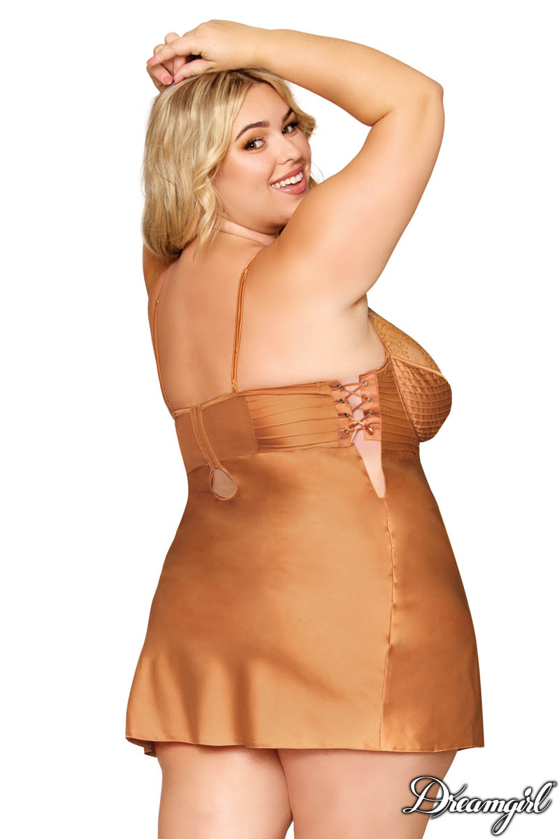 Picture of Lingerie, Babydoll-Chemise, Satin Chemise, Copper, 1X, -DG13218X