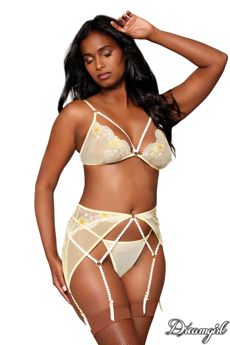 Picture of Lingerie, Multi Piece, Daisy Mesh 3Pc, Yellow, L, -DG13238