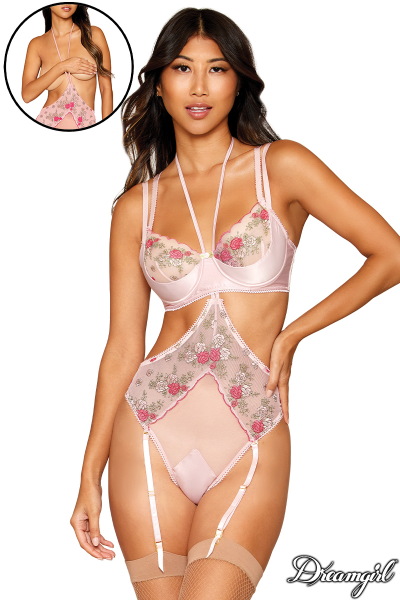 Picture of Lingerie, Multi Piece, Rose Print 2Pc Teddy, Vintage Pink, XL, -DG13239