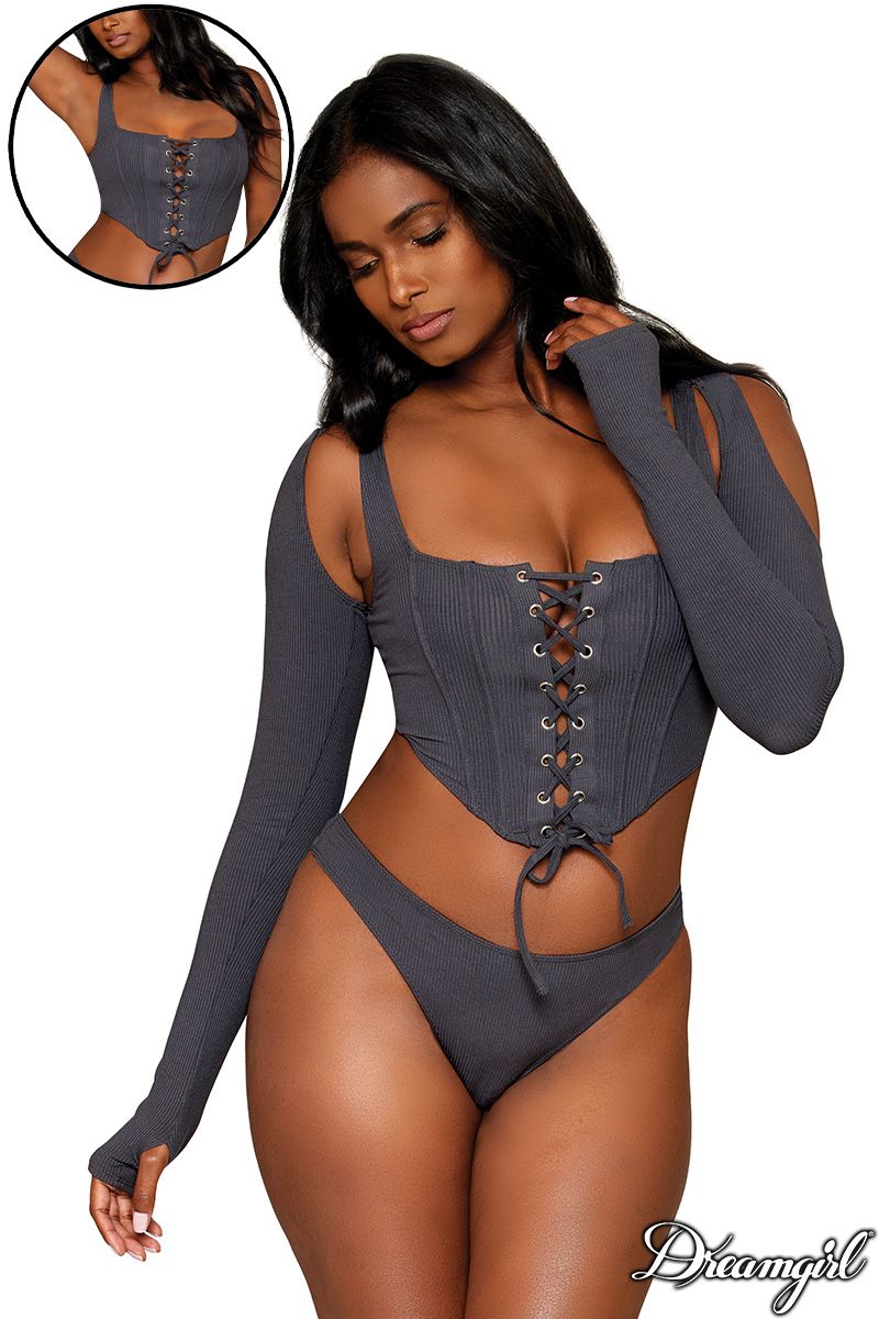 Picture of Lingerie, Multi Piece, Rib Shrug 3Pc, Grey, S, -DG13248