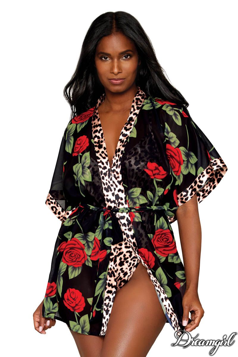 Picture of Lingerie, Robe, 2Pc Rose & Leopard Robe, As Shown, S, -DG13251