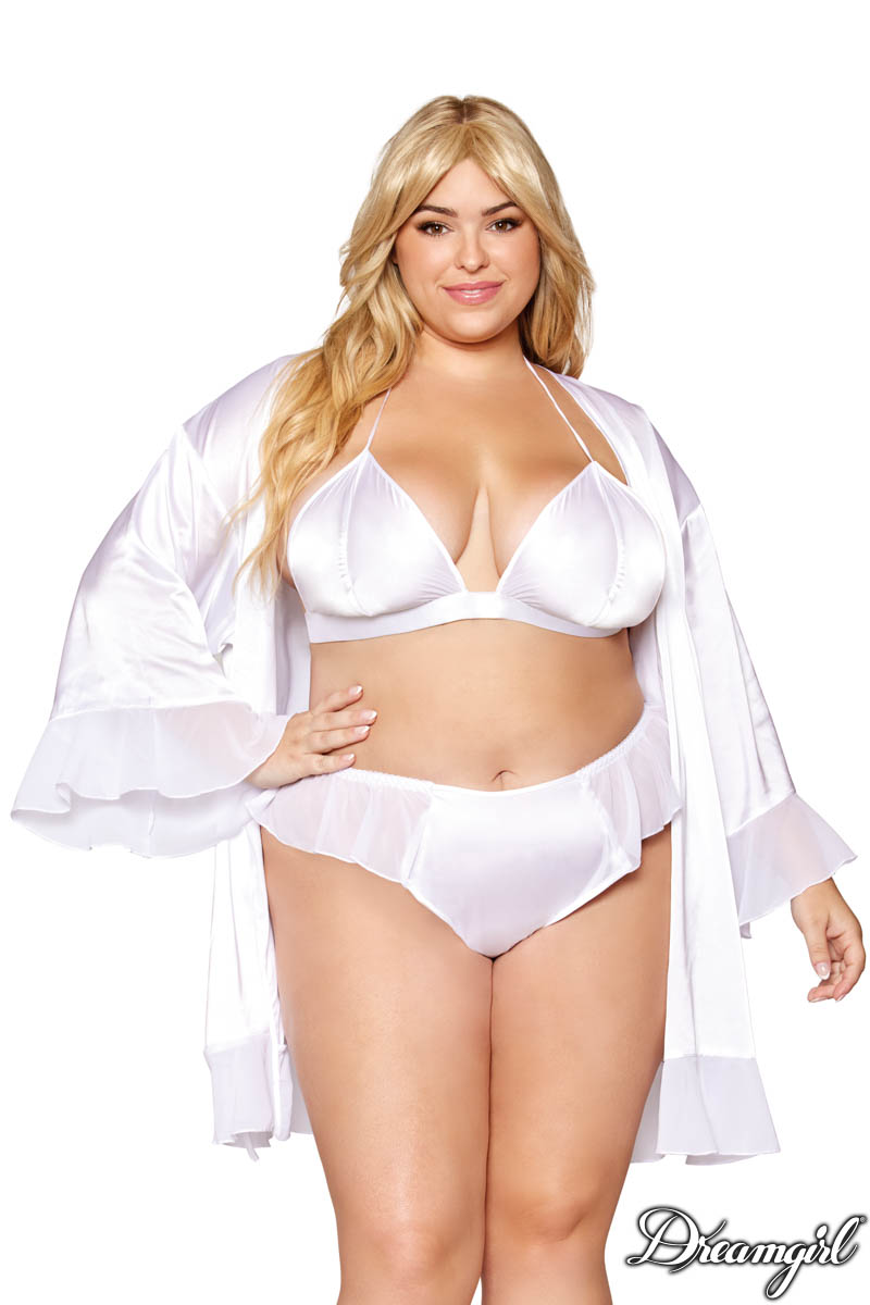 Picture of Lingerie, Robe, 3Pc Satin Robe, White, 1X, -DG13265X