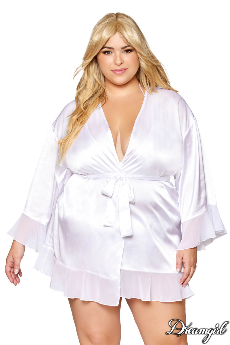 Picture of Lingerie, Robe, 3Pc Satin Robe, White, 1X, -DG13265X