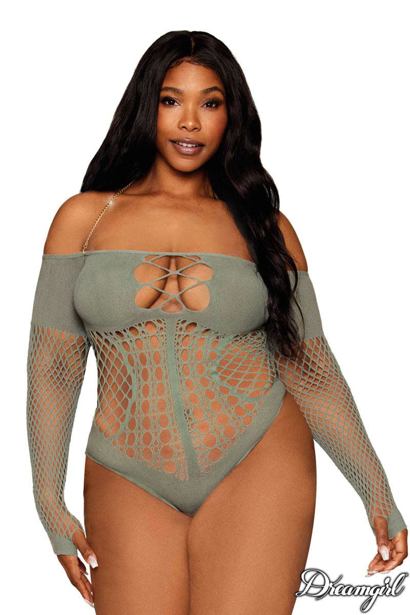 Picture of Lingerie, Teddy, Seamless Net Teddy, Sage Green, QUEEN, -DG13269X