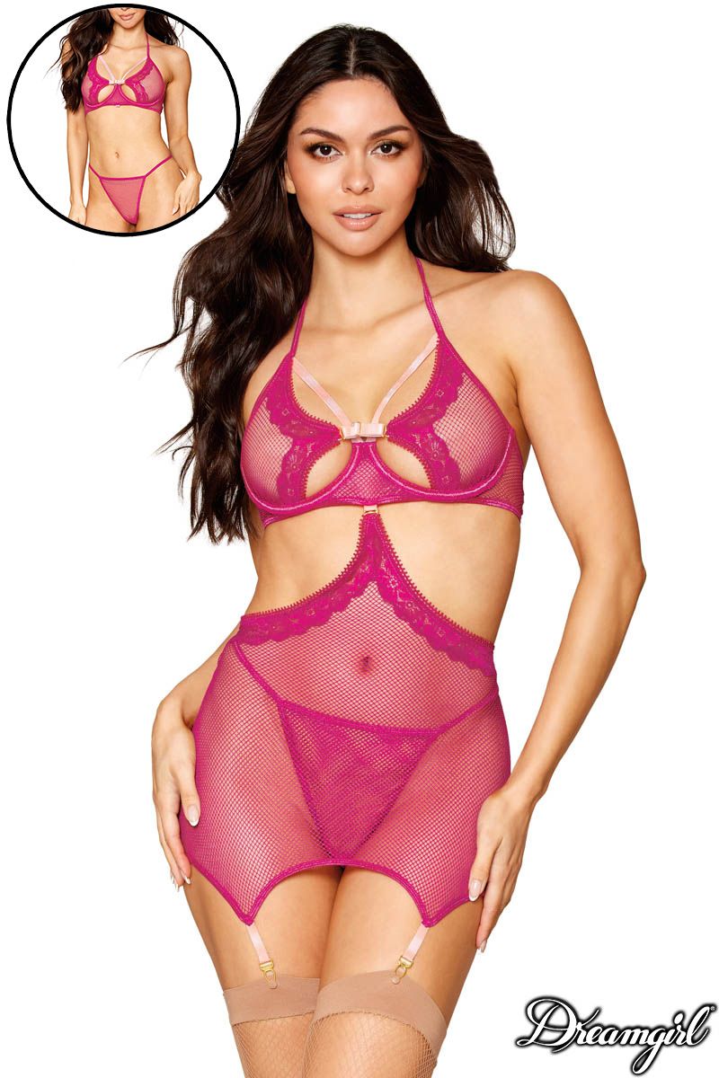 Picture of Lingerie, Babydoll-Chemise, Detachable Net Garter Slip, Magenta, O/S, -DG13275