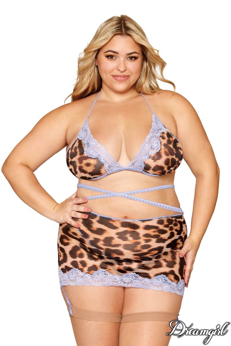 Picture of Lingerie, Multi Piece, Strappy Lace Leopard 3Pc, As Shown, QUEEN, -DG13278X