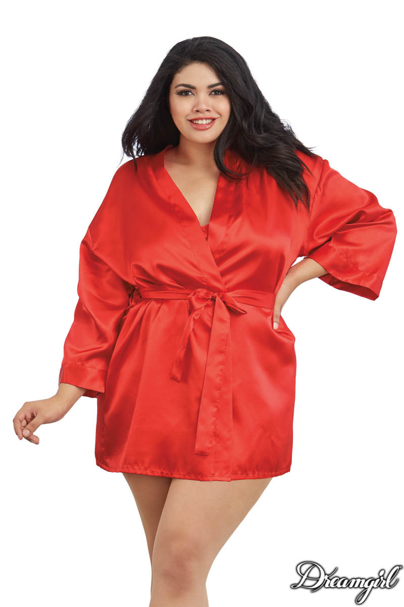 Picture of Lingerie, Robe, Satin Robe And Babydoll, Red, 1X/2X, -DG3717X