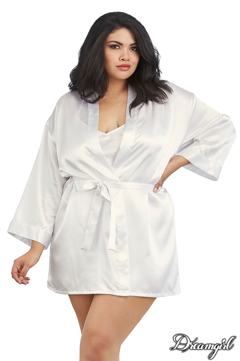 Picture of Lingerie, Robe, Satin Robe And Babydoll, White, 1X/2X, -DG3717X