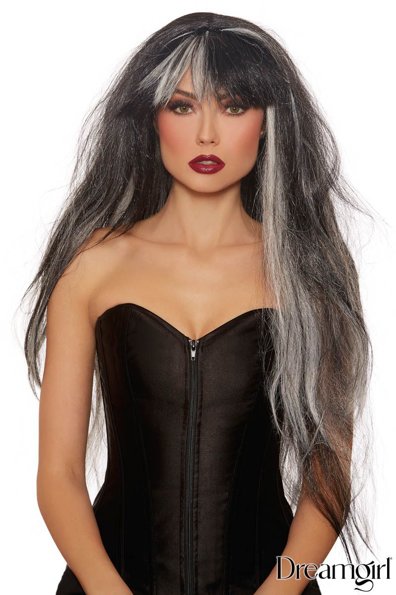 Picture of Accessorie, Wig, Extra-Long Adjustable Haunted Wig, Black-White, O/S, -DW11329