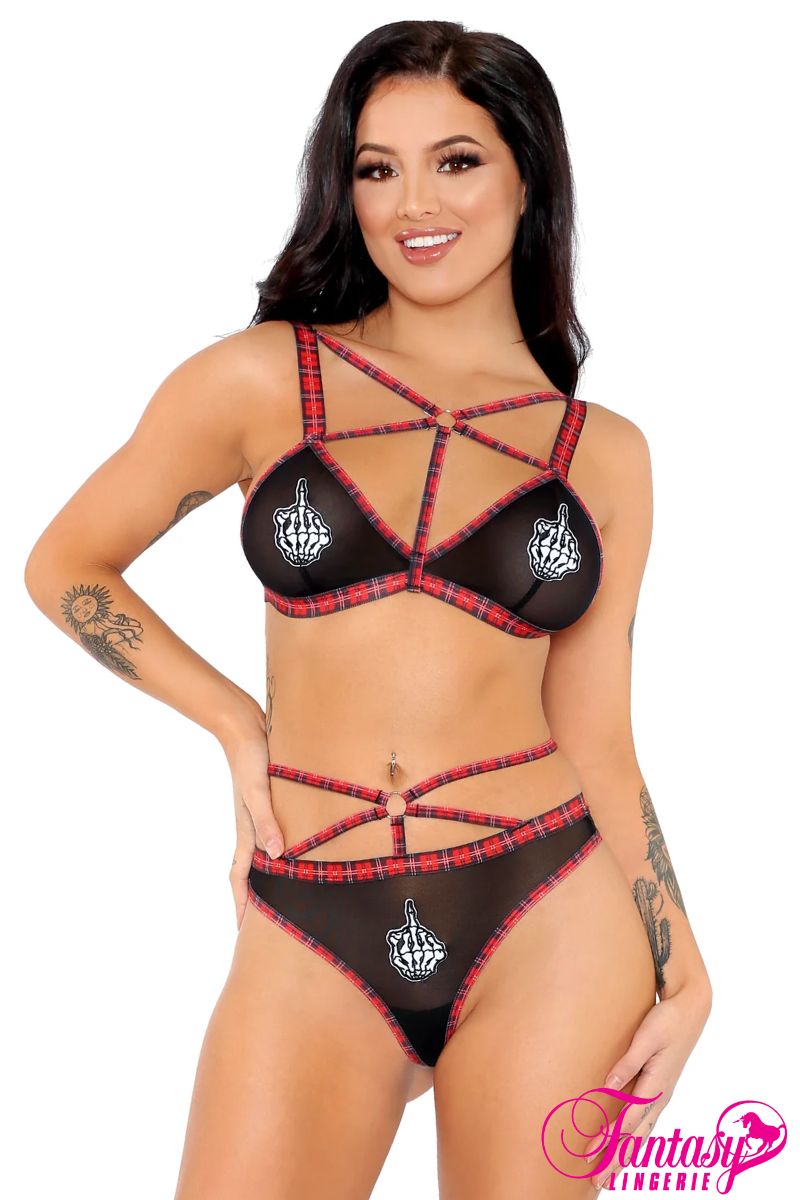 Picture of Lingerie, Multi Piece, 2Pc Skeleton Print, Black-Red, S/M, -FAAF967