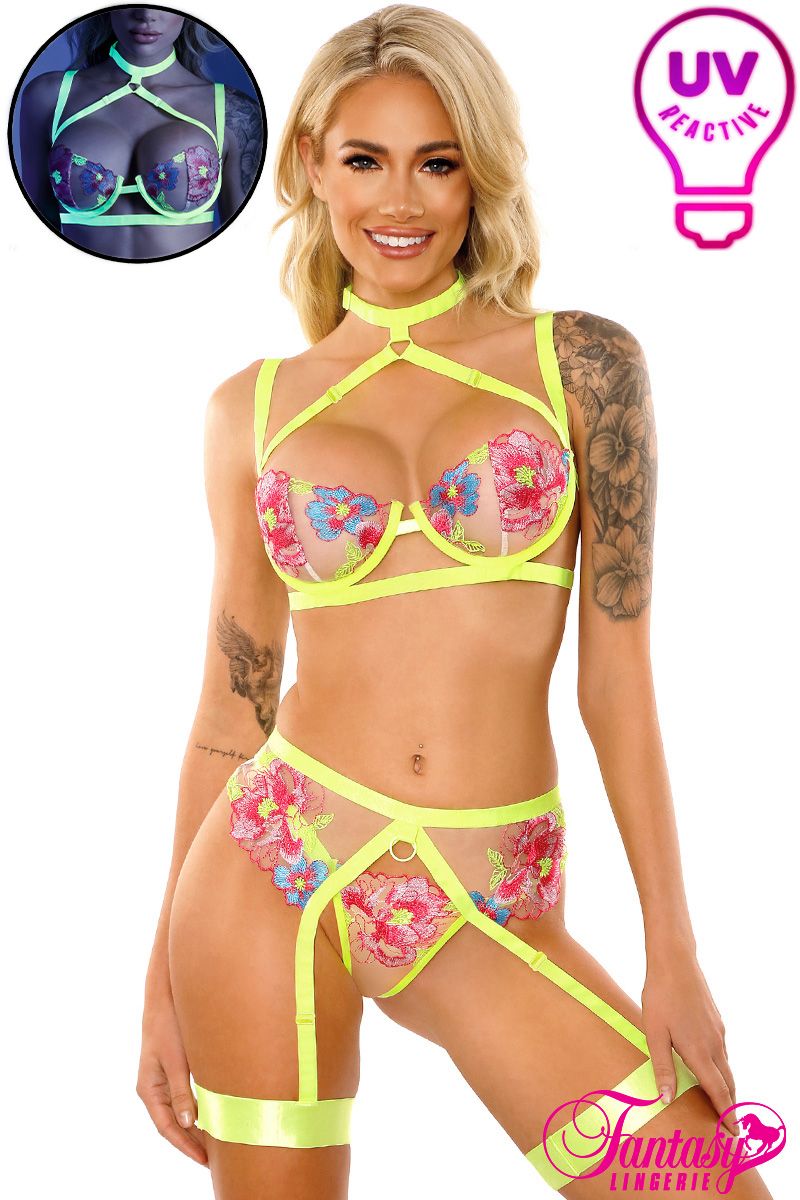 Picture of Lingerie, Multi Piece, Glow 3Pc Set, Neon Green, L/XL, -FAGL2104