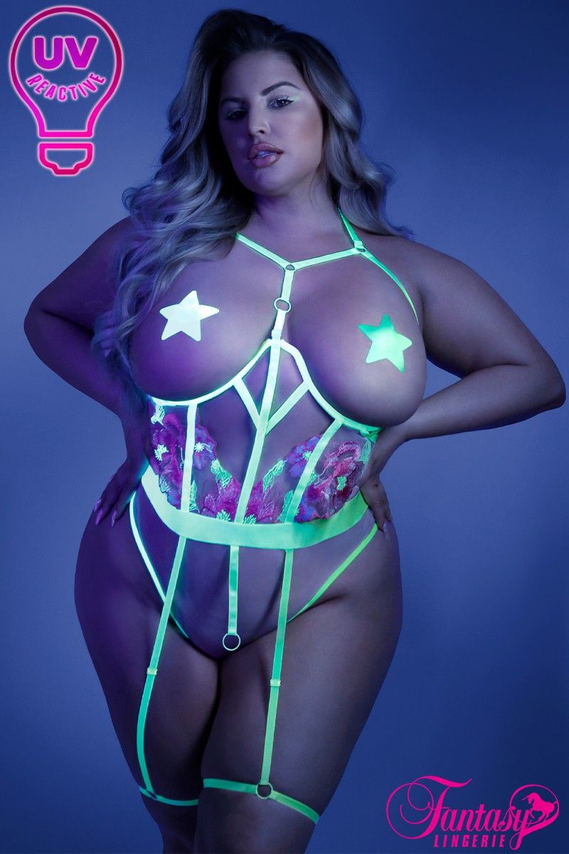 Picture of Lingerie, Teddy, Glow Harness Teddy, Neon Green, QUEEN, -FAGL2105X