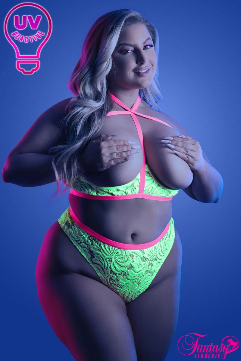 Picture of Lingerie, Multi Piece, Uv Reactive Lace 2Pc, Neon Green-Neon Pink, L/XL, -FAGL2120