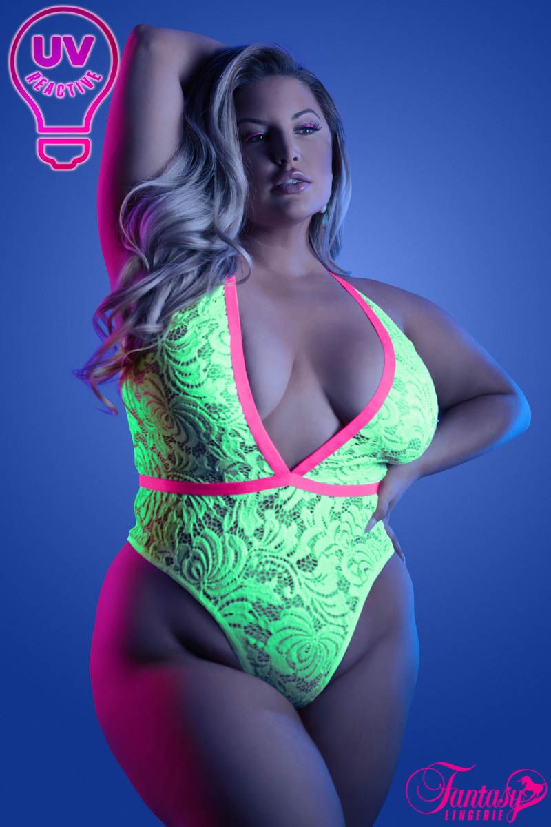 Picture of Lingerie, Teddy, Uv Reactive Lace Teddy, Neon Green-Neon Pink, L/XL, -FAGL2121