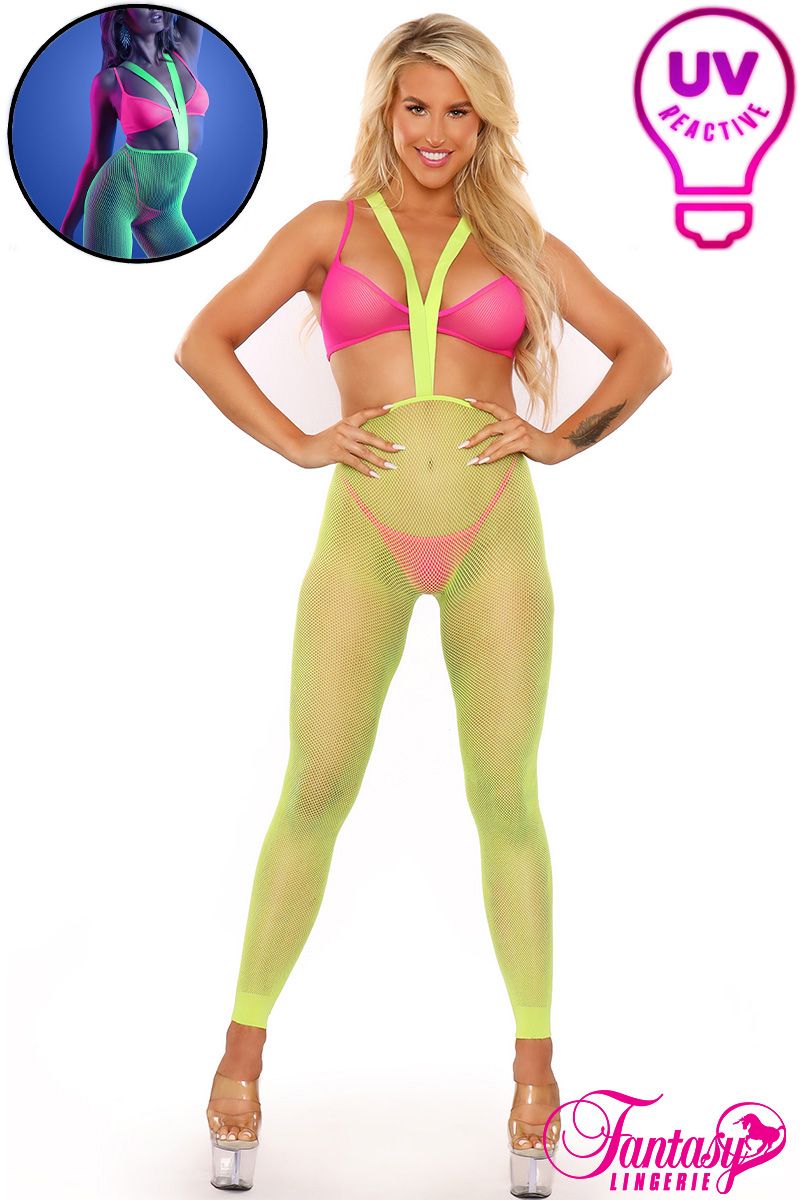 Picture of Lingerie, Bodystocking, 3Pc Uv Footless Bodystocking, Neon Green-Neon Pink, O/S, -FAGL2126