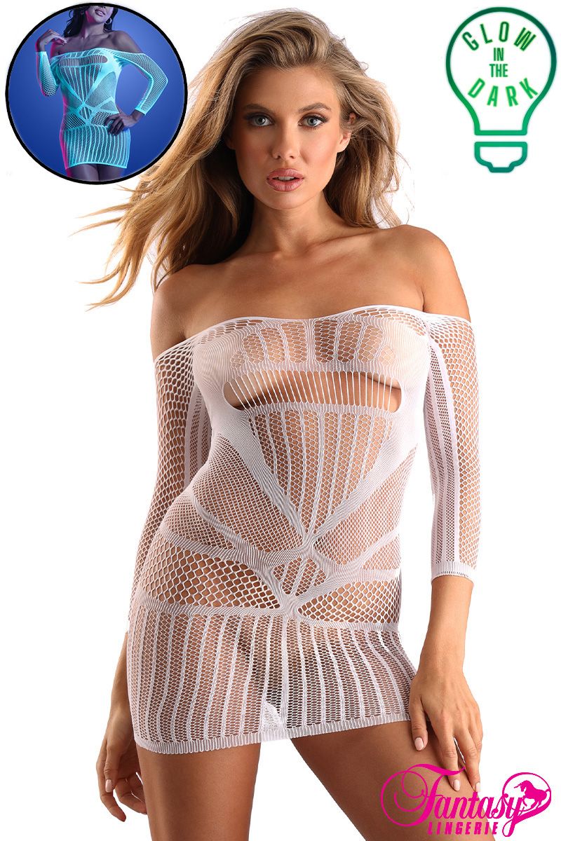 Picture of Lingerie, Babydoll-Chemise, Long Sleeve Uv Net Dress, White-Blue, O/S, -FAGL2134