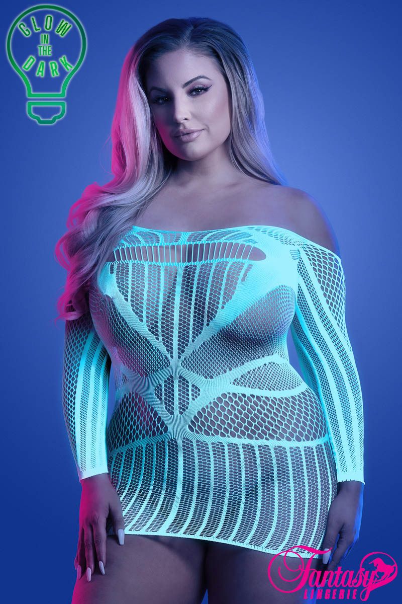 Picture of Lingerie, Babydoll-Chemise, Long Sleeve Uv Net Dress, White-Blue, O/S, -FAGL2134