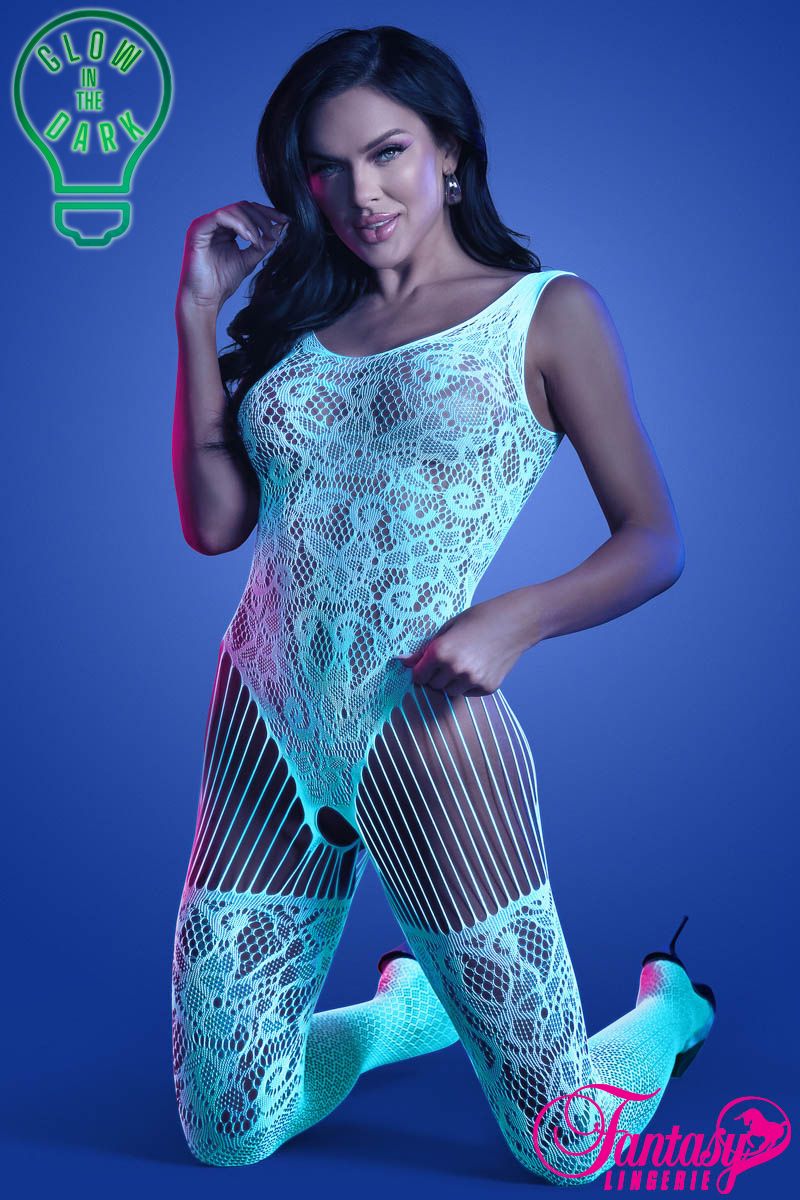 Picture of Lingerie, Bodystocking, Uv Lace Bodystocking, White-Blue, O/S, -FAGL2136