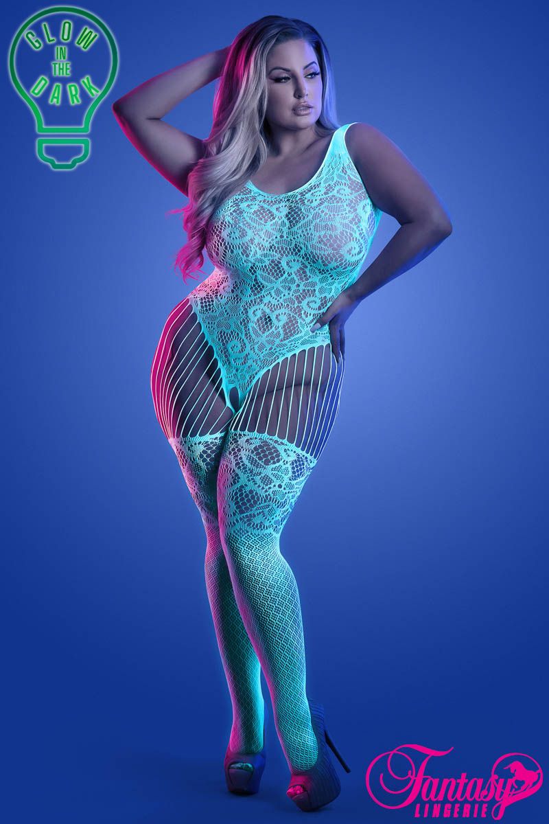 Picture of Lingerie, Bodystocking, Uv Lace Bodystocking, White-Blue, O/S, -FAGL2136