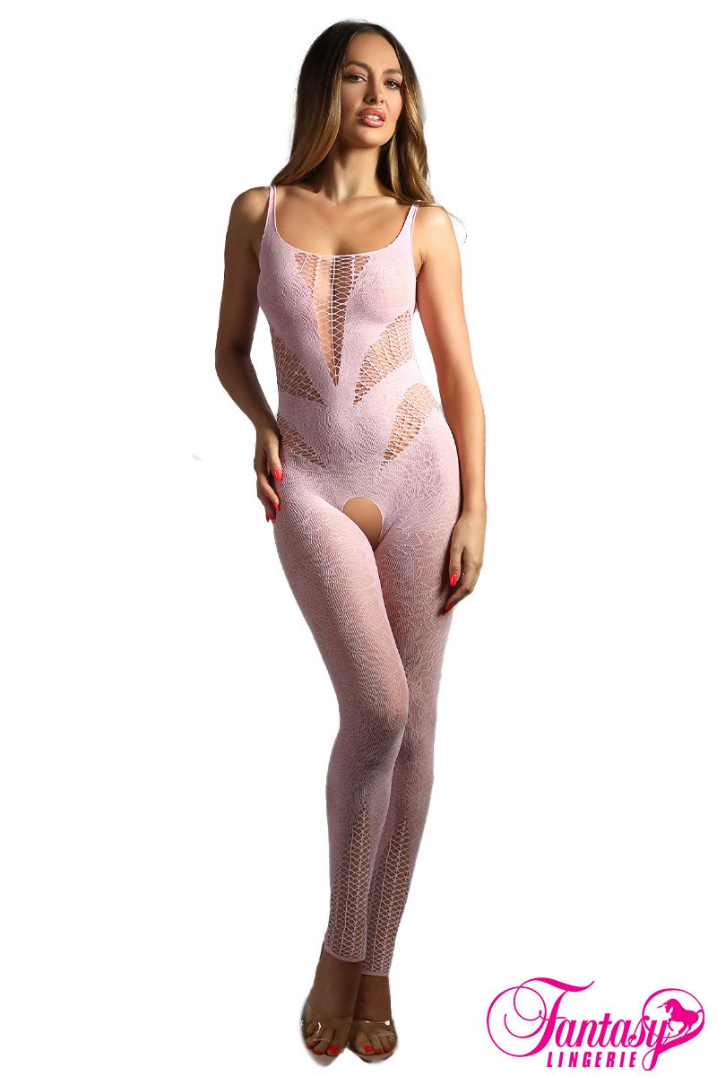 Picture of Lingerie, Bodystocking, Floral Net Bodystocking, Baby Pink, O/S, -FASF987