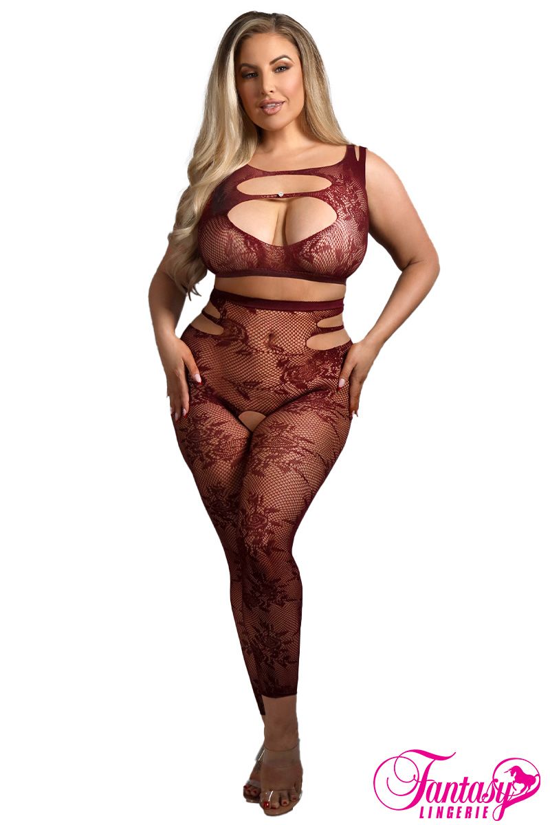 Picture of Lingerie, Bodystocking, 2Pc Lace Bodystocking, Burgundy, QUEEN, -FASF988X