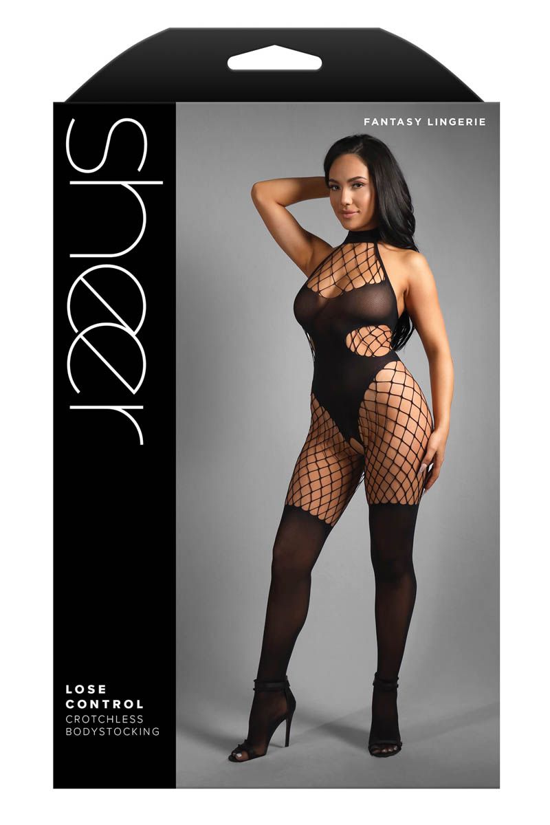 Picture of Lingerie, Bodystocking, Big Net Halter Bodystocking, Black, O/S, -FASF990