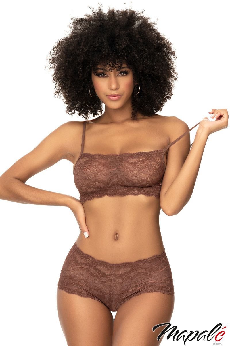 Picture of Lingerie, Multi Piece, 2Pc, Lace Top, Boyshort, Cocoa, L, -MA206