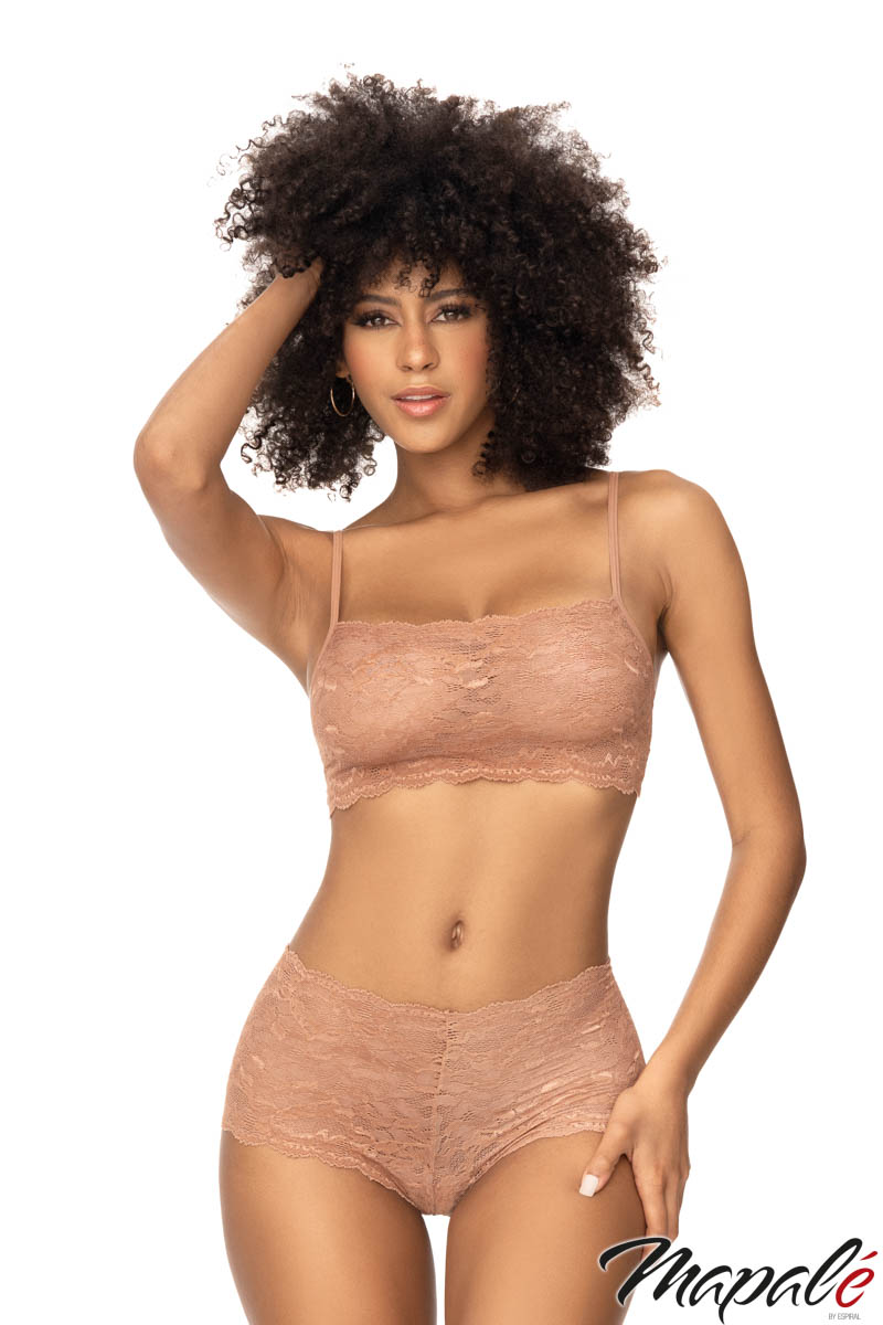 Picture of Lingerie, Multi Piece, 2Pc, Lace Top, Boyshort, Taupe, L, -MA206